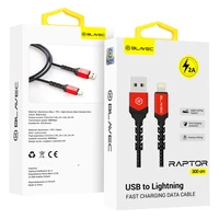 Blavec kabelis Raptor pintas - USB į Lightning - 2A 3 metrai Apple CarPlay (CRA-UL2BR30) juodas-raudonas