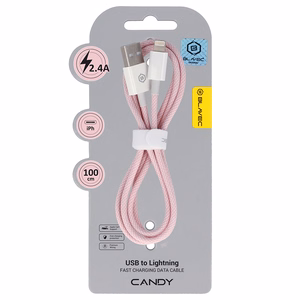 Blavec Kabelis Candy pintas - USB į Lightning - 2,4A 1 metras Apple CarPlay (CCA-UL24P10) rožinis