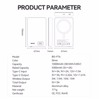 BWOO ultra-slim aluminium magnetic išorinė baterija P76 PD 20W 10000 mAh with digital display and USB-C port juodas