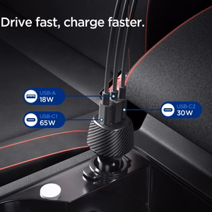 "Spigen Essential EV1133" 3 prievadų automobilinis įkroviklis - juodas