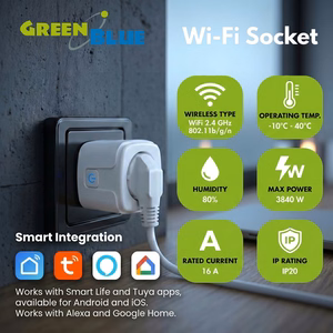 „GreenBlue“ nuotoliniu būdu valdoma „Wi-Fi“ rozetė, „Android“/„iOS“/„Alexa“/„Google Home“, laikmatis, vatmetras, maks. 16 A/3840 W, GB735 W