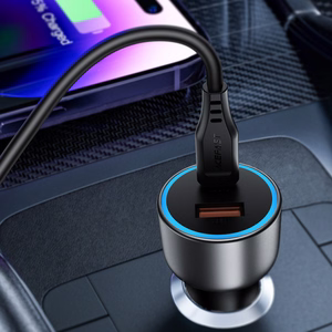 Acefast B21 75 W USB-C + USB-A automobilinis įkroviklis, juodas
