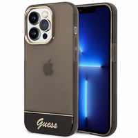 Guess GUHCP14LHGCOK iPhone 14 Pro 6.1 juodas / juodas kietasis dėklas permatomas