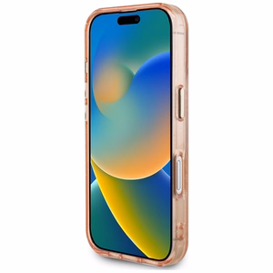 Guess IML Metal Glitter 4G Circle Triangle Magnetinis dėklas telefonui iPhone 16 - rožinis