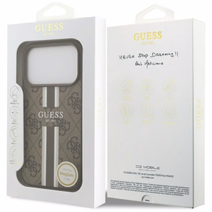 GUESS dėklas telefonui IPHONE 17 Pro, suderinamas su MagSafe GUHMP17LP4RPSW (4G Printed Stripes), rudas