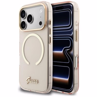 Guess IML Script Metal MagSafe Dėklas for iPhone 17 Pro - rožinis