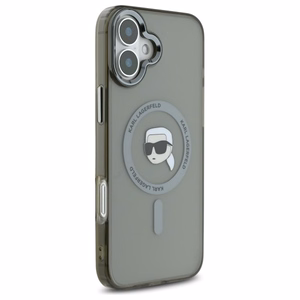 Karl Lagerfeld IML Metal Karl Head Magnetinis iPhone 16 Plus dėklas - juodas