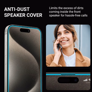 Crong Anti-Bacterial 3D Armor Glass antimikrobinis 9H viso paviršiaus klijuojamas grūdintas ekrano stiklas, skirtas iPhone 15 Pro Max, su montavimo rėmeliu