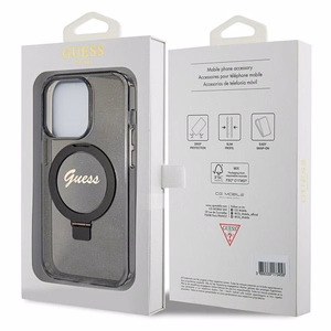 Guess Ring Stand Script Glitter MagSafe dėklas telefonui iPhone 13 Pro / 13 - juodas