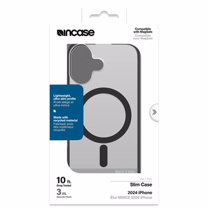 Incase Slim Case dėklas su MagSafe, skirtas iPhone 16, juodas permatomas