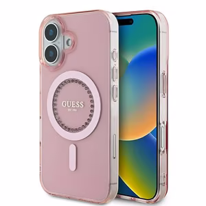 Guess IML Rhinestones Magnetinis dėklas telefonui iPhone 16 - rožinis