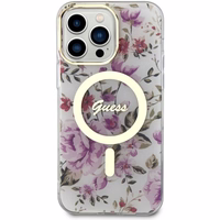 Guess GUHMP14LHCFWST iPhone 14 Pro 6.1" permatomas kietas dėklas Gėlės MagSafe
