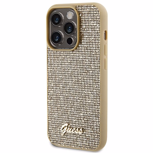 Guess Disko Metalinis Užrašas dėklas telefonui iPhone 15 Pro - auksinis