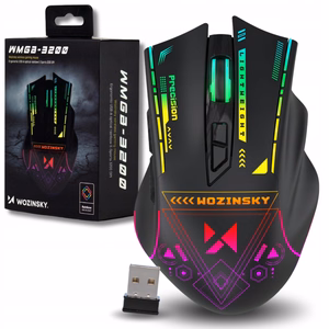 "Wozinsky WMGB-3200" belaidė optinė žaidimų pelė su įmontuotu įkraunamu akumuliatoriumi 3200 DPI su RGB apšvietimu - juoda