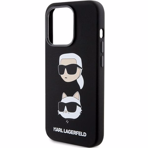 Karl Lagerfeld silikoninis dėklas telefonui su Karl&Choupette galva iPhone 15 Pro - juodas