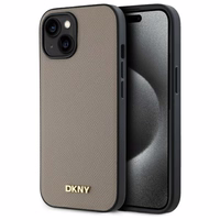 DKNY Grained Metal Logo Magnetinis iPhone 15 dėklas - smėlio spalvos