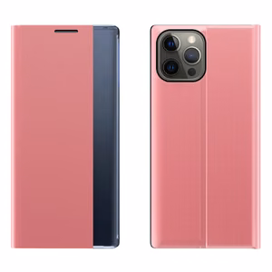 Dėklas telefonui su knygų spintos tipo dėklu su išmaniu langu, skirtas iPhone 13 Pro, rožinis