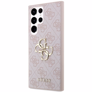 Guess GUHCS23L4GMGPI S23 Ultra S918 rožinis/rožinis kietas dėklas 4G Didelis Metalinis Logotipas