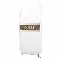 Guess GUHCP13SKC4GBGO iPhone 13 mini 5.4" skaidrus kietasis dėklas 4G rudos spalvos dirželiu ir auksine grandinėle