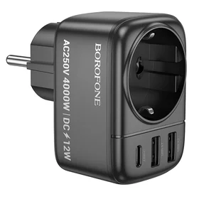 Borofone Wall charger BAC14 Wide - 2xUSB + Type C + outlet - 12W black