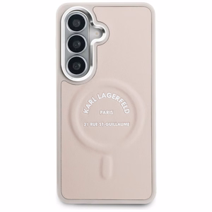 Karl Lagerfeld Embossed Ring RSG Logo MagSafe dėklas Samsung Galaxy S26 rožinis