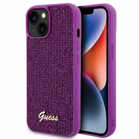 Guess Disco Metal Script dėklas telefonui iPhone 15 - rožinė