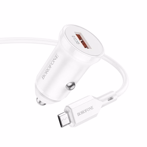 Automobilinis įkroviklis Borofone BZ18 Quick Charge 3.0 18W + MicroUSB baltas