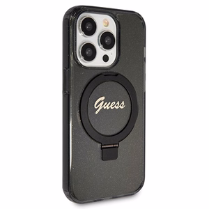 Guess Ring Stand Script Glitter MagSafe case for iPhone 14 Pro Max - black