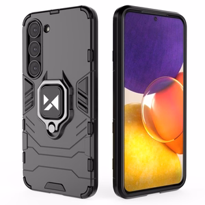 Wozinsky Ring Armor dėklas telefonui Samsung Galaxy S23+ šarvuotas dėklas su magnetiniu laikikliu ir žiedu juodas