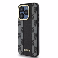 DKNY Odinis langeliais raštuotas magnetinis dėklas iPhone 15 Pro - juodas