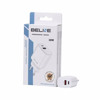 Beline Tinklo įkroviklis 1x USB-C + 1x USB 30W balta (tik galvutė) PD 3.0 + QC 3.0 BLN2CW30 GaN
