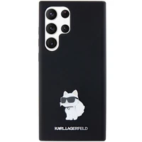 Karl Lagerfeld silikoninis Choupette metalinis smeigtukas dėklas telefonui Samsung Galaxy S23 Ultra - juodas