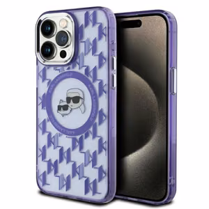 Karl Lagerfeld IML Monograma Karl & Choupette Galva Magnetinis Dėklas telefonui iPhone 15 Pro - violetinis