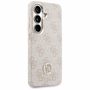 Guess dėklas 4G Rhinestone Round Logo MagSafe skirtas Samsung Galaxy S26 Plus rožinis