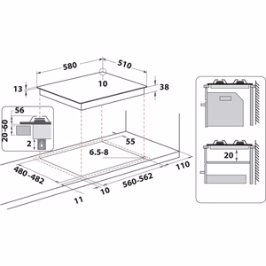 Whirlpool TGML 661 IX R Nerūdijančiojo plieno Įmontuoti 58 cm Dujinė 4 zone(s)