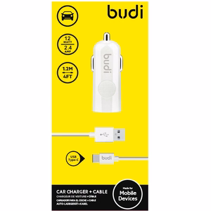 Budi BD062T car charger with 1 USB-A port, with LED indicator, with USB-C cable