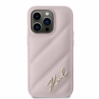 Karl Lagerfeld Diagonal Quilted Script dėklas telefonui iPhone 14 Pro Max - rožinis