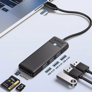 Orico PAPW3AT-U3 USB Hub 4-port 3x USB-A 3.0 with microSD/SD card reader 1.8 m - black