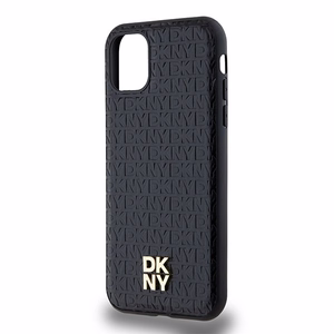 DKNY odinis monogramos raštas metalinis logotipas magnetinis dėklas iPhone 11 / Xr - juodas