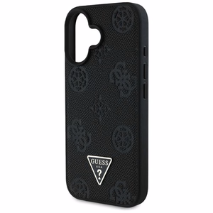 Guess Grained Hot Stamp Peony trikampio logotipo magnetinis dėklas telefonui iPhone 16 - juodas