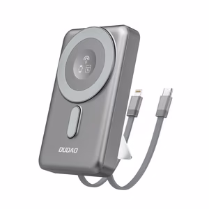 Dudao K29 10000mAh PD 20W MagSafe Power Bank with Metal Case, Stand and Built-in USB-C/ Lightning Cables - Gray