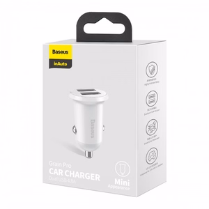 Baseus automobilinis įkroviklis Grain Pro 2x USB 4,8A baltas