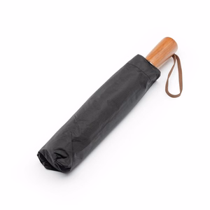 Automatic foldable umbrella with wood handle 10-ribs XXL 115 cm black
