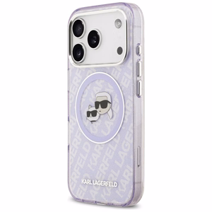 Karl Lagerfeld IML Blizgantis Karl & Choupette Heads Logo magnetinis dėklas telefonui iPhone 17 Pro Max - violetinis