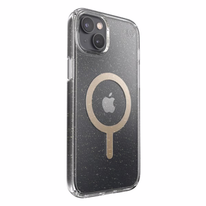 Speck Presidio Perfect-Clear with Glitter + MagSafe case for iPhone 15 Plus / 14 Plus, with Microban antimicrobial protection, Clear / Gold Glitter