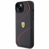 Ferrari dygsniuotas metalo logotipa dėklas iPhone 15 Plus – juodas