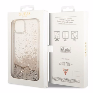 Guess GUOHCP14MGLHFLGO iPhone 14 Plus 6.7 "auksinis / auksinis kietas dėklas Blizgučiai Pakabukai