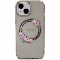 Guess IML Flowers Wreath MagSafe dėklas telefonui iPhone 15 / 14 / 13 - juodas