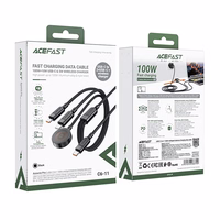 "Acefast C6-11" USB-C 3in1 kabelis - 2x USB-C / Qi 480Mb/s 100W 1,2 m - juodas