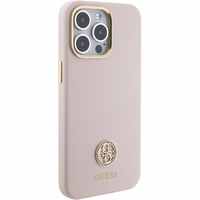 Guess Silikoninis Logo Strass 4G Dėklas telefonui iPhone 15 Pro Max - rožinis